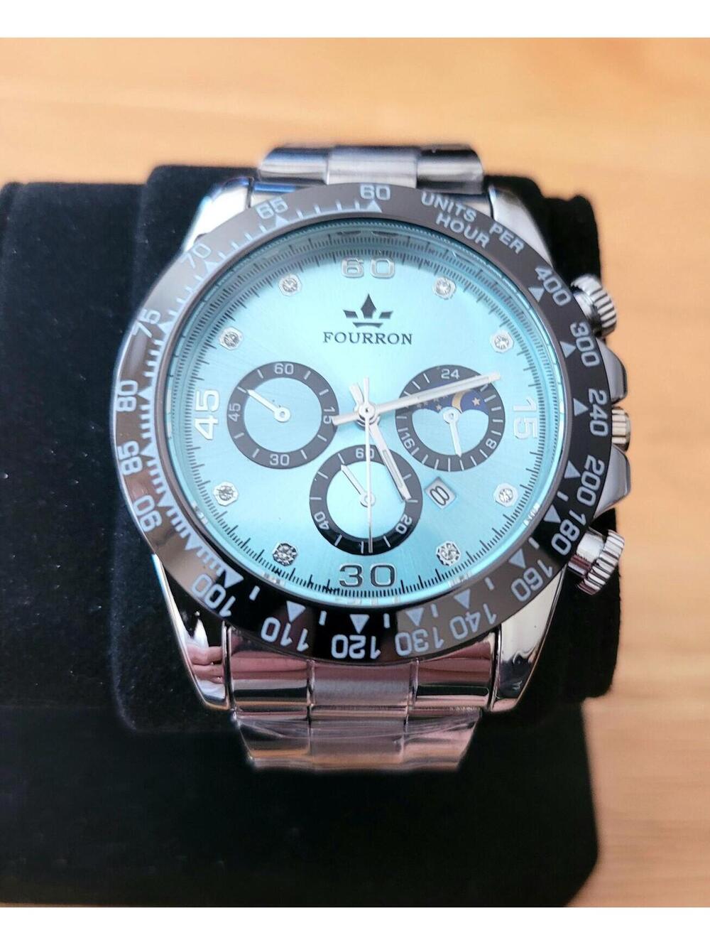 Men's Stainless Steel Chronograph Watch - Light Blue Dial